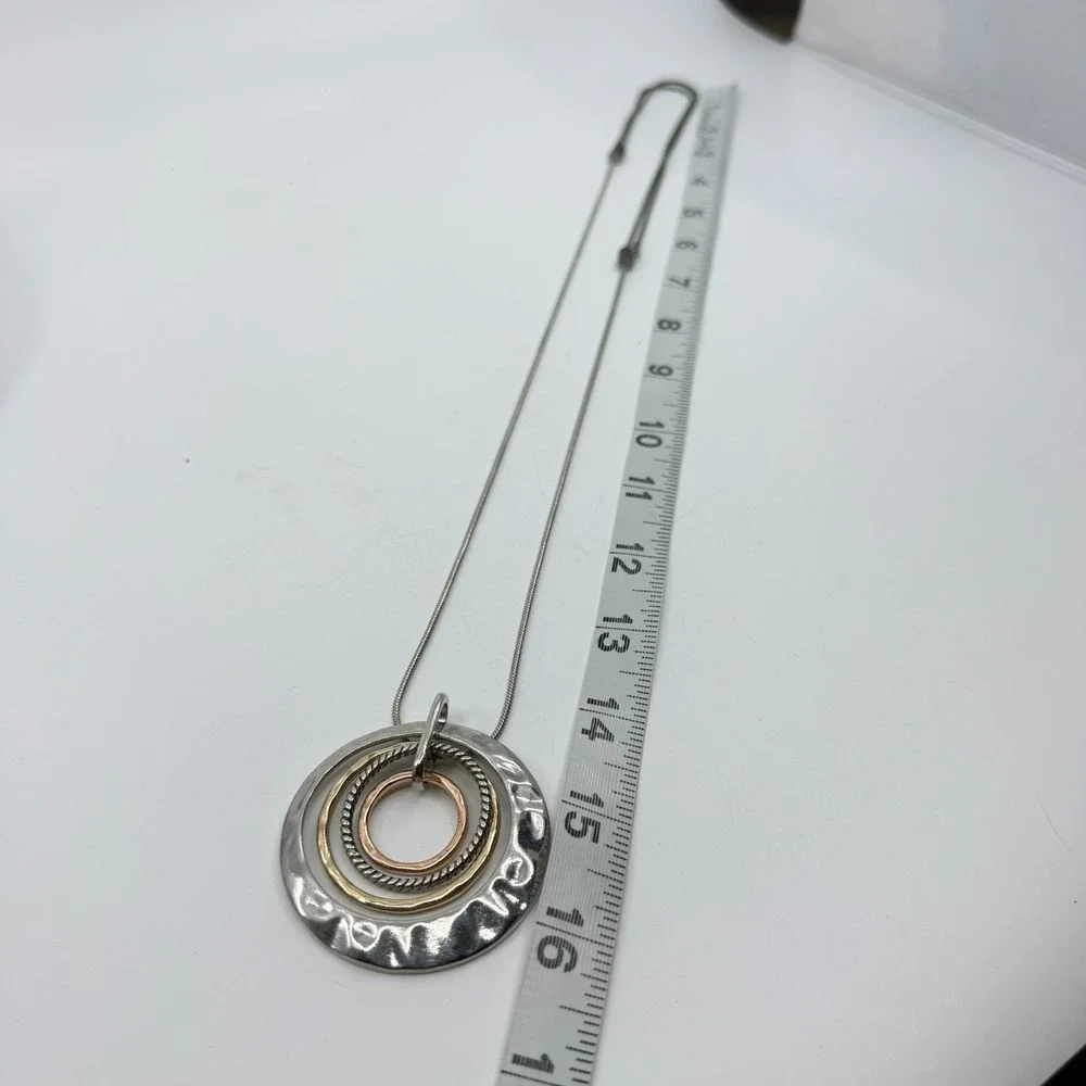 Silver Tone Multi Circle Pendant Necklace Modern Geometric Statement Minimalist